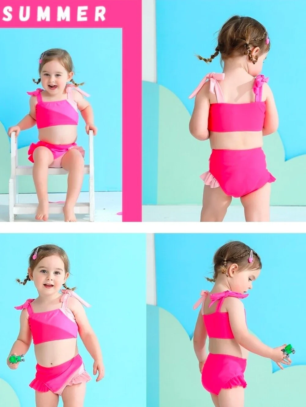 YOUNGER TREE Toddler Girls Two Piece Swimsuit Color Block Stripe 18-24 Months
